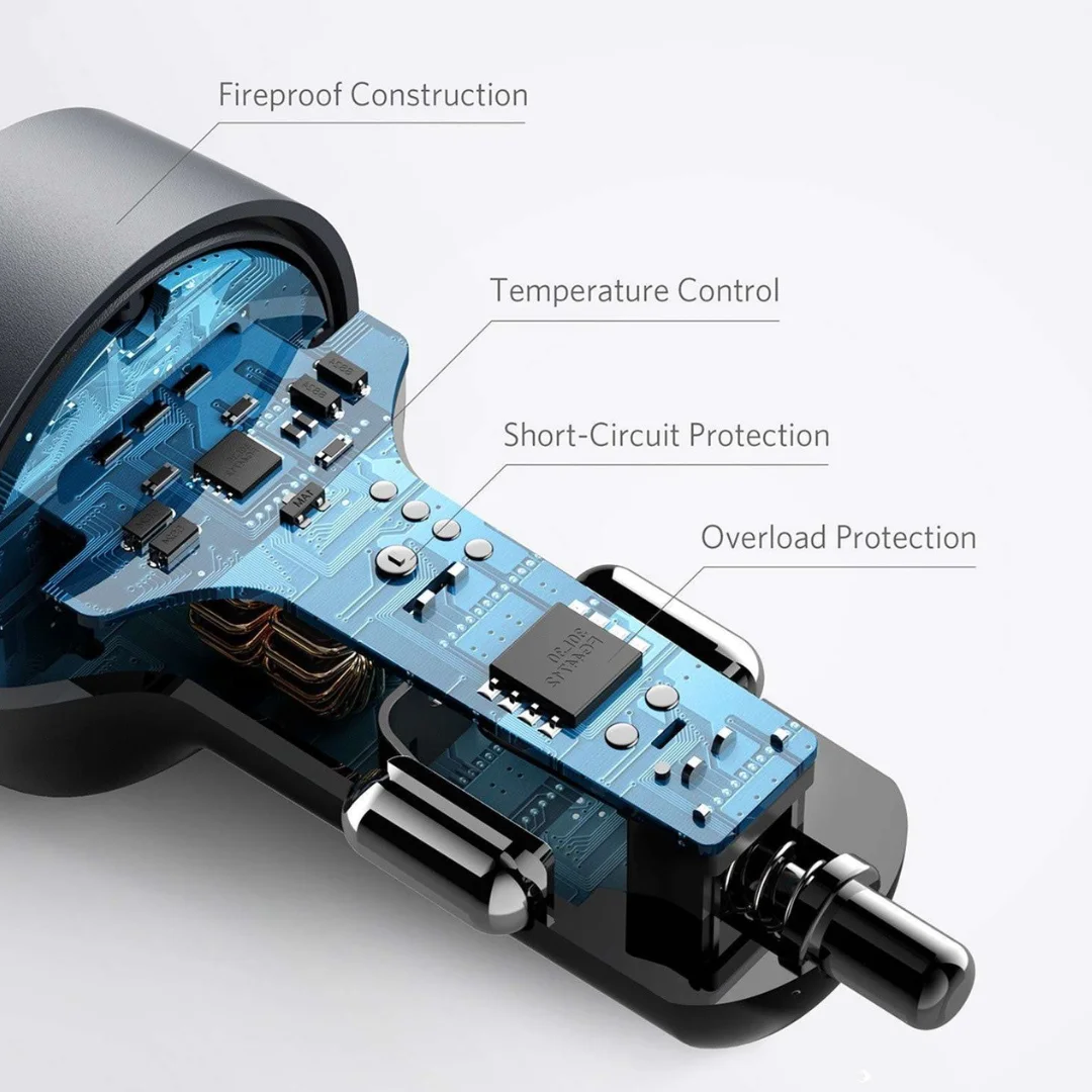 Anker A2732 USB-C PD and USB-A ports charging iPhone in car