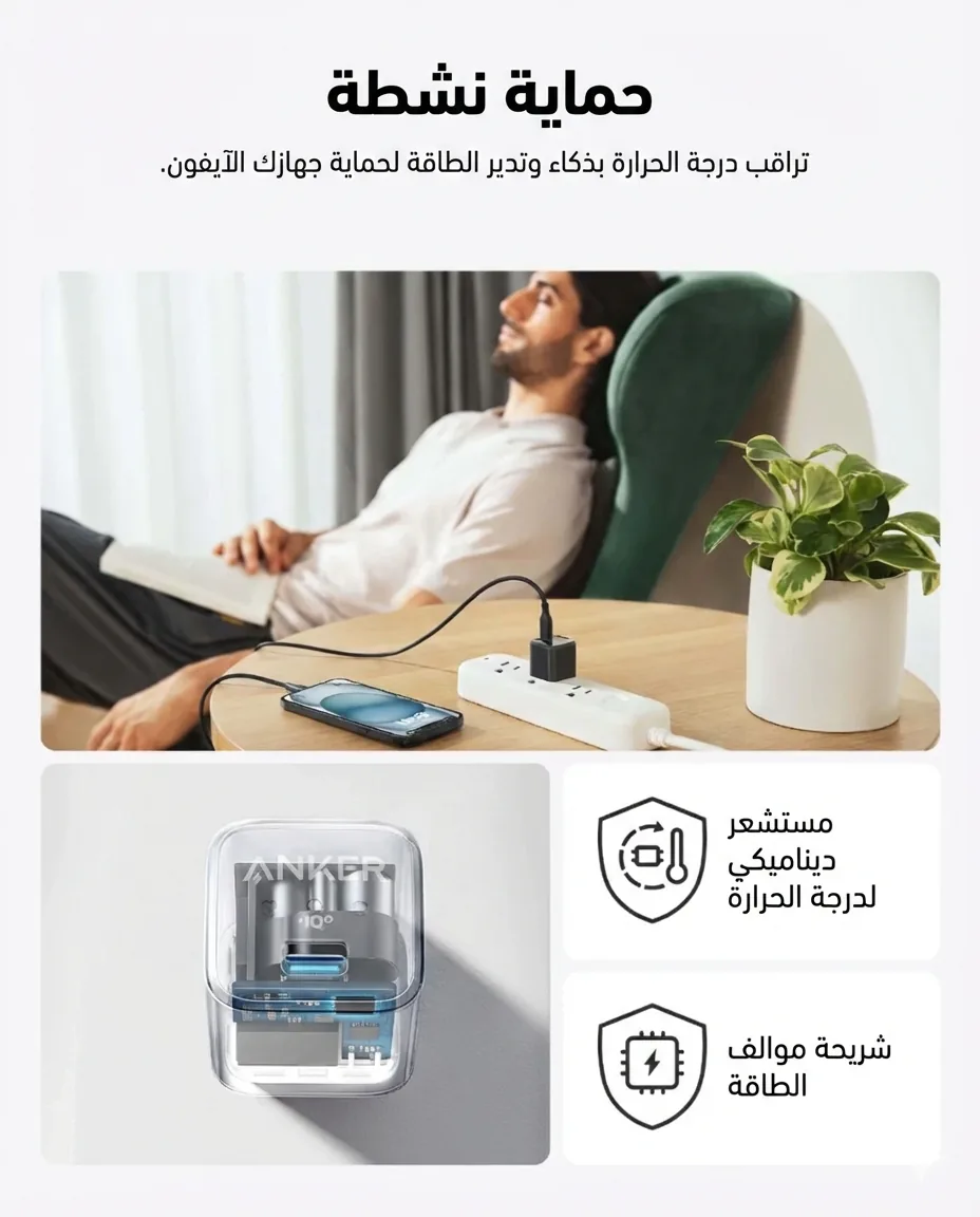 شاحن انكر 20 واط بقابس قابل للطي - تصميم مناسب للسفر - كايرو فولت