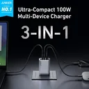 شاحن أنكر برايم 100 واط 3 في 1 لشحن اللابتوب والموبايل والسماعات - Anker Prime 100W multi-device | كايرو فولت