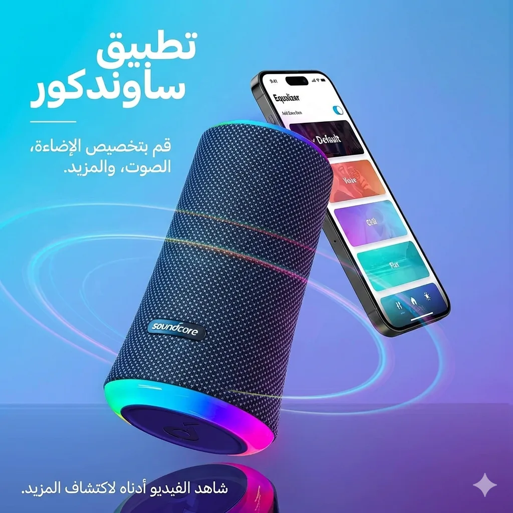 مكبر صوت انكر Soundcore Flare 2 | سماعة السهرة بإضاءة LED بتتفاعل مع الموسيقى | ضمان 18 شهر