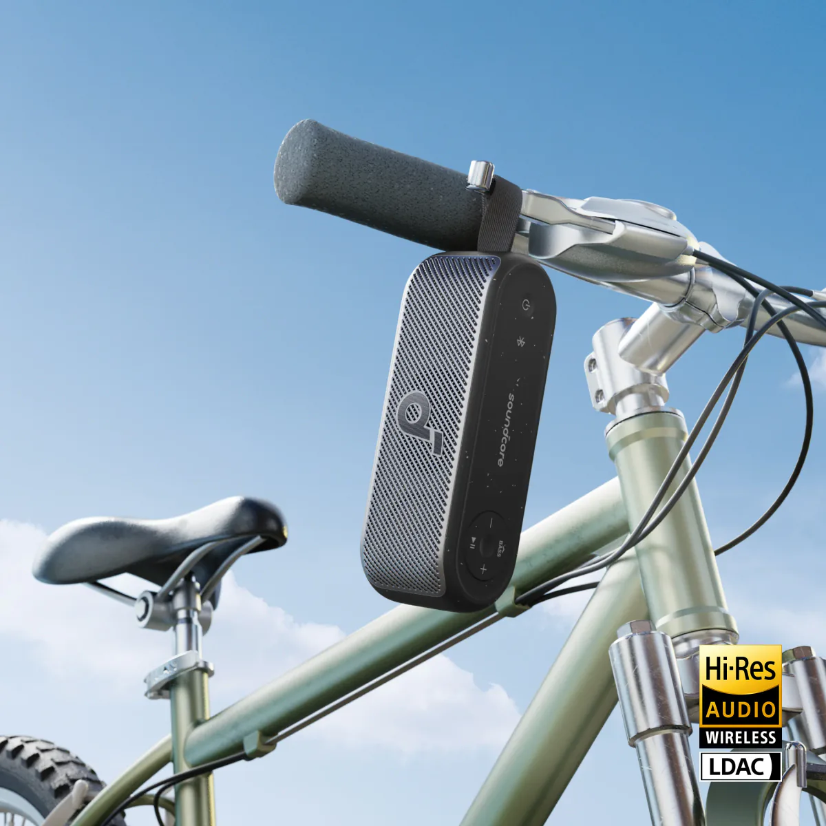 Anker Soundcore Motion Plus size comparison held in hand - compact 30W waterproof speaker