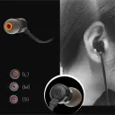 JBL T110 JBLT110 collage: earbud close-up, L M S ear tip sizes, and woman wearing the earphone - CairoVolt
