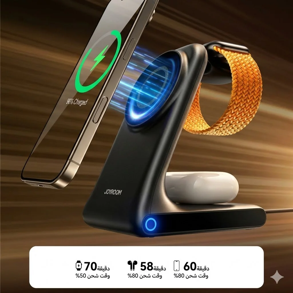 شاحن لاسلكي للايفون والساعة والايربودز
